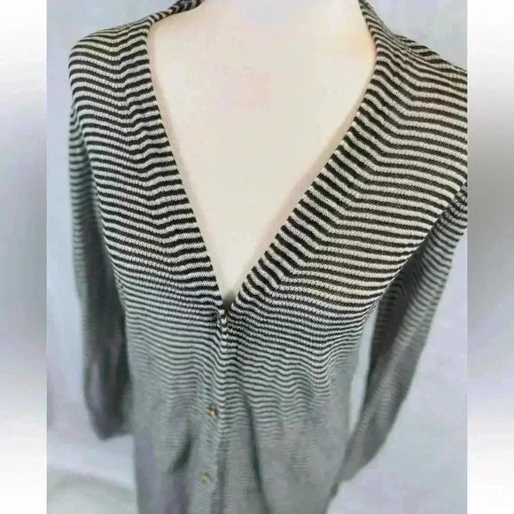 NEW LOFT Maxi Cardigan Women Size M Petite Green Striped Long Sleeve Knit Light - Picture 15 of 16